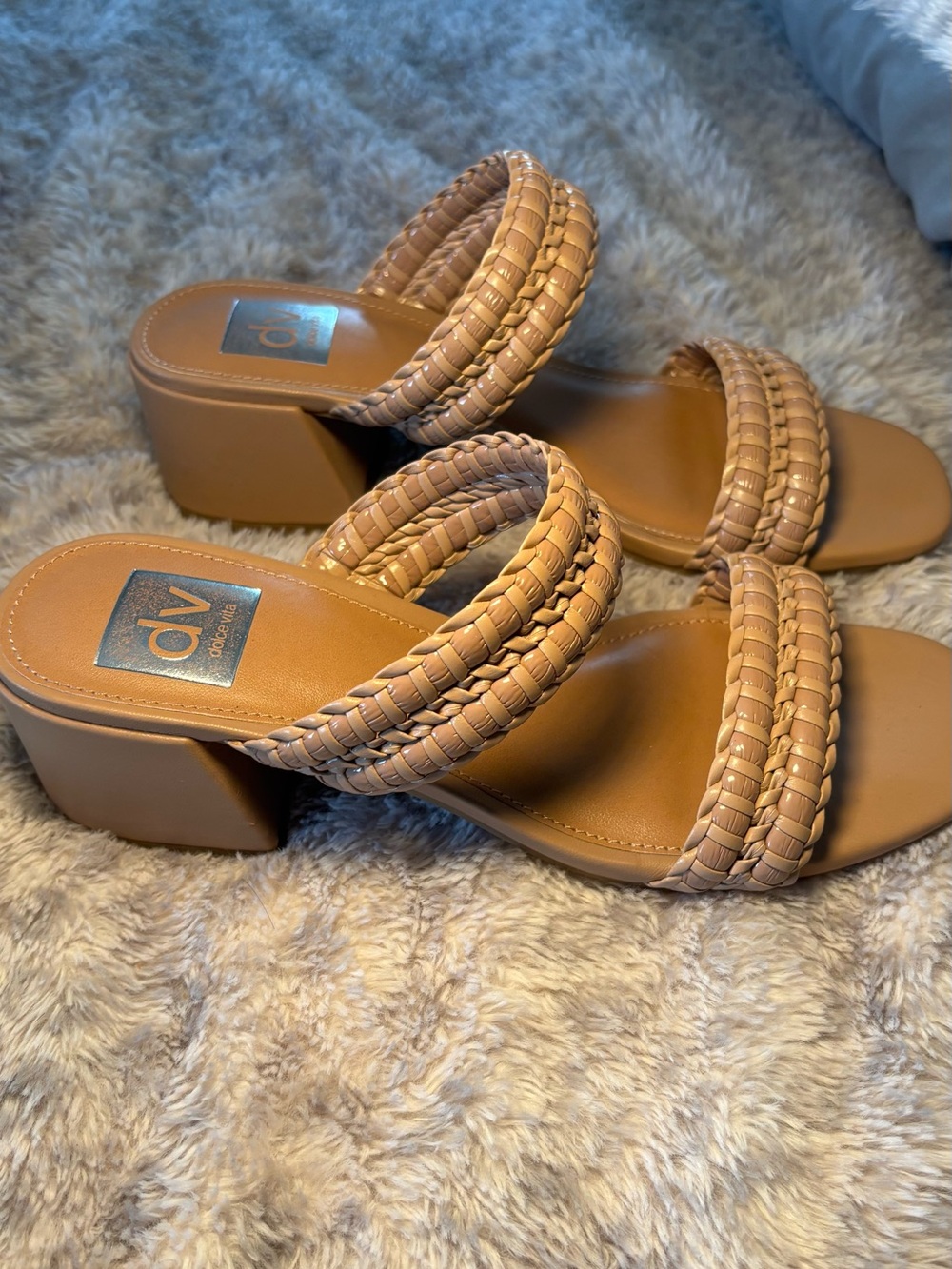 DV by Dolce Vita Tan Braided Double-Strap Block Heel Sandal- Worn once
